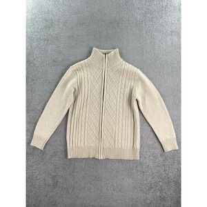Vintage Voboom Cardigan Men Medium Beige Wool Acrylic Fishing Cable Zip Mock
